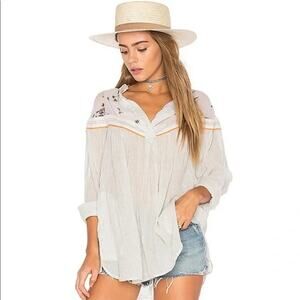 Free People Top Blouse Floral Hearts Colors Chiffon Cottagecore Small Boho Shirt